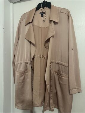 Nina Leonard xl Open-Front Drape light jacket nude colour & cute Pearls